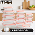 GlassAruba™ – Kit con 15 Potes Herméticos de Vidrio + 10 Vasos de Vidrio Aruba